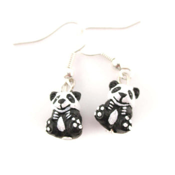 Panda Bear Shaped Porcelain Ceramic Animal Dangle Earrings | Handmade | DOTOLY