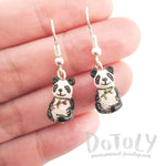 Panda Bears Holding Bamboo Shaped Porcelain Ceramic Animal Dangle Earrings | Handmade | DOTOLY