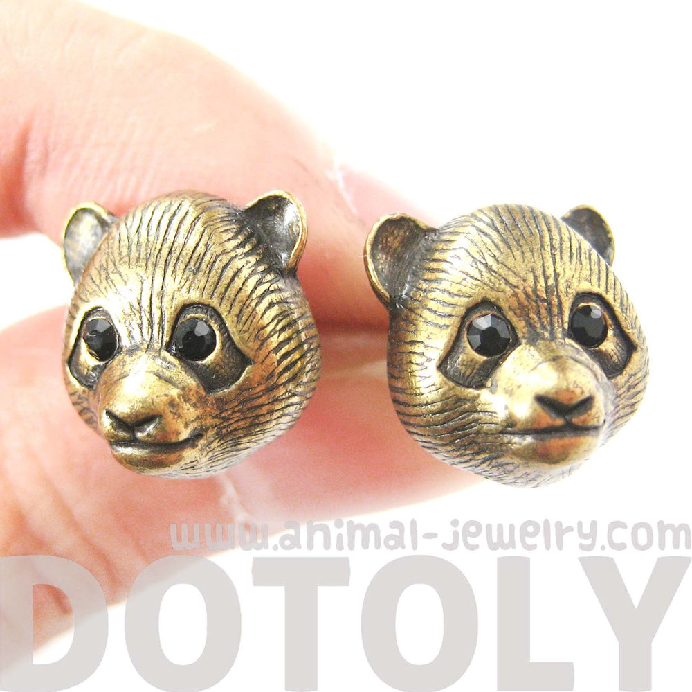 Panda Teddy Bear Realistic Animal Stud Earrings in Brass | Animal Jewelry | DOTOLY