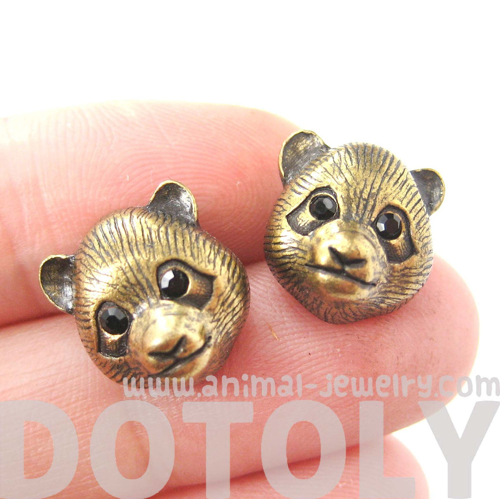 Panda Teddy Bear Realistic Animal Stud Earrings in Brass | Animal Jewelry | DOTOLY