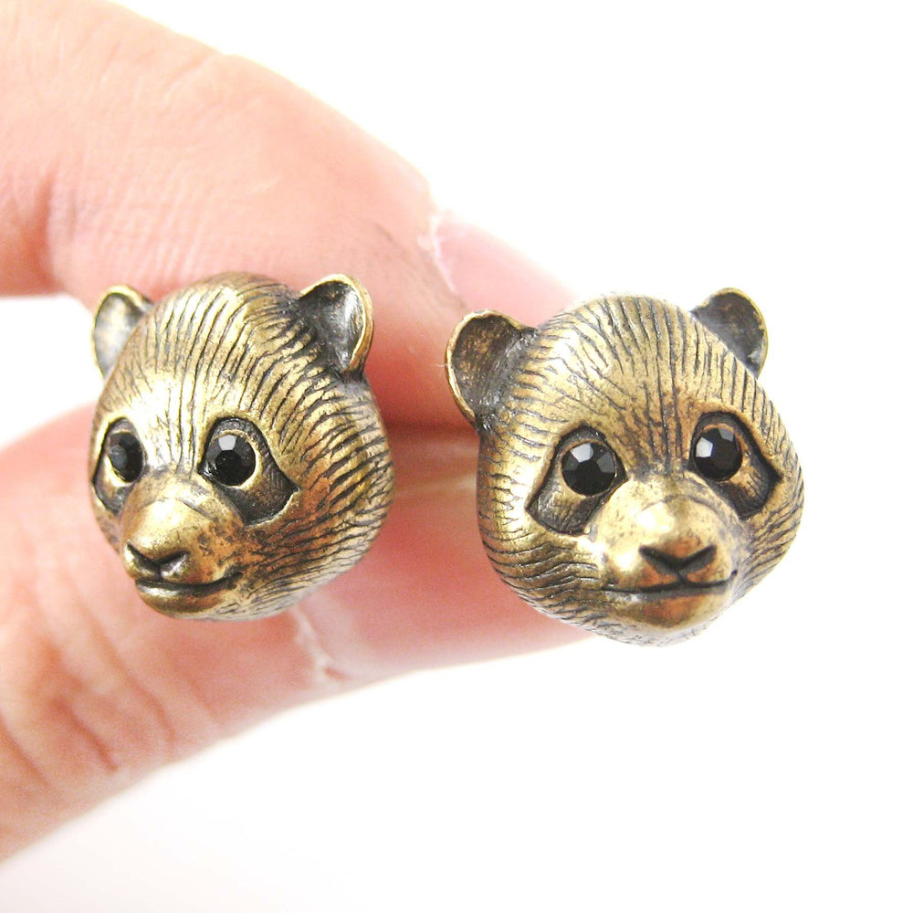 Panda Teddy Bear Realistic Animal Stud Earrings in Brass | Animal Jewelry | DOTOLY