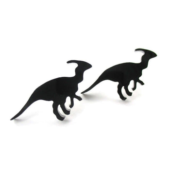 Parasaurolphus Silhouette Dinosaur Shaped Laser Cut Stud Earrings in Black | DOTOLY