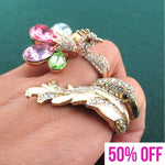 Peacock Shaped Animal Ring 2 Piece Set with Rhinestones | DOTOLY