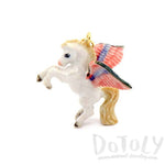 Pegasus White Horse with Large Wings Shaped Hand Painted Ceramic Animal Pendant Necklace | Handmade | DOTOLY