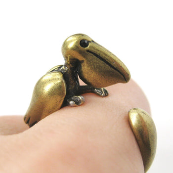 Pelican Bird Shaped Animal Wrap Around Ring in Brass | Sizes 4 to 9 Available | DOTOLY