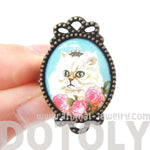 Persian Kitty Cat Illustrated Adjustable Ring in White with Roses | Animal Jewelry | DOTOLY