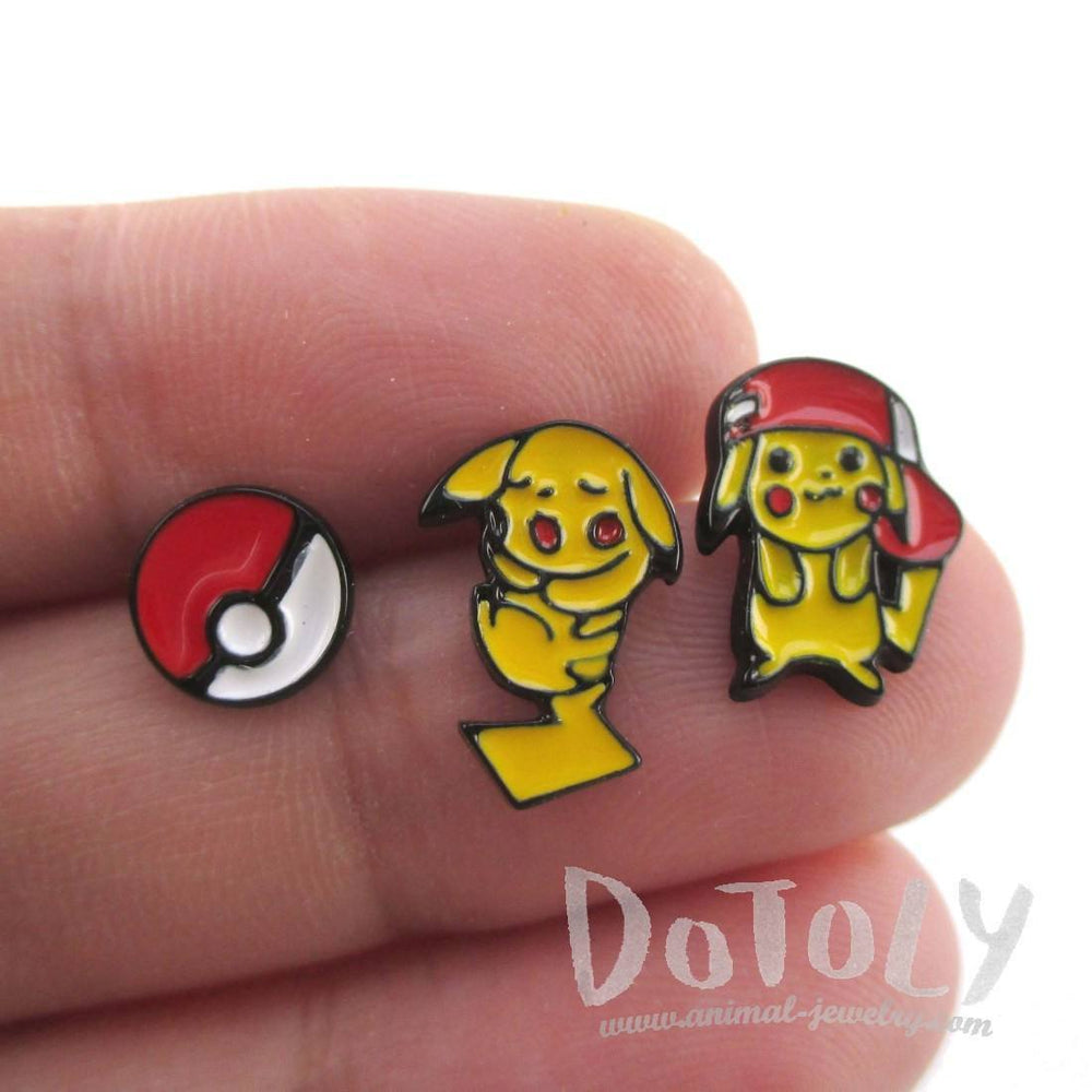 Pikachu and Pokeball Pokémon Themed 3 Piece Stud Earring Set | DOTOLY