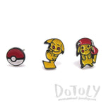 Pikachu and Pokeball Pokémon Themed 3 Piece Stud Earring Set | DOTOLY
