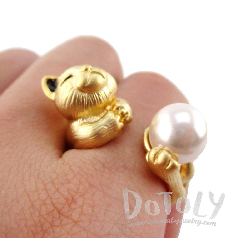 3D Playful Kitty Cat Shaped Animal Inspired Ring in Gold | DOTOLY