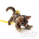 Playful Porcelain Bengal Kitten Cat Shaped Ceramic Pendant Necklace