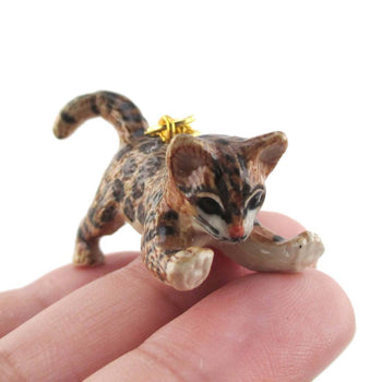 Playful Porcelain Bengal Kitten Cat Shaped Ceramic Pendant Necklace