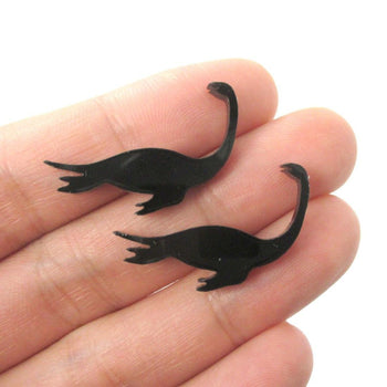 Plesiosaurs Dinosaur Loch Ness Silhouette Shaped Laser Cut Stud Earrings in Black | DOTOLY