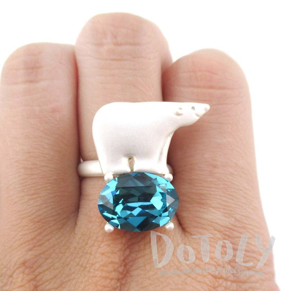Polar Bear Standing on an Iceberg Shaped Rhinestone Adjustable Ring
