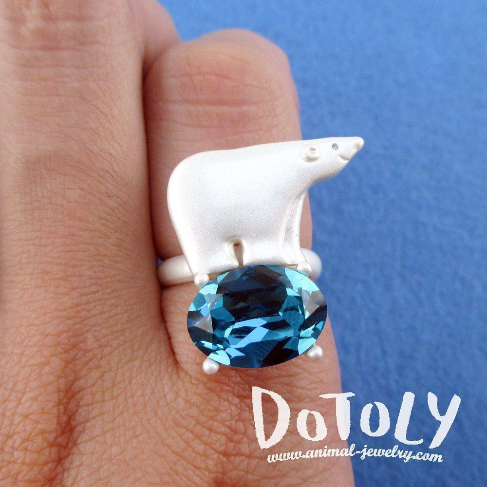 Polar Bear Standing on an Iceberg Shaped Rhinestone Adjustable Ring