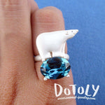 Polar Bear Standing on an Iceberg Shaped Rhinestone Adjustable Ring