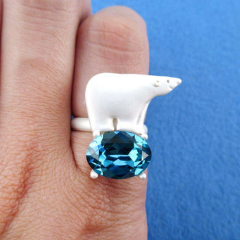 Polar Bear Standing on an Iceberg Shaped Rhinestone Adjustable Ring