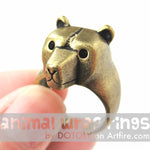 3D Adjustable Polar Bear Animal Wrap Around Hug Ring in Brass | Animal Jewelry | DOTOLY