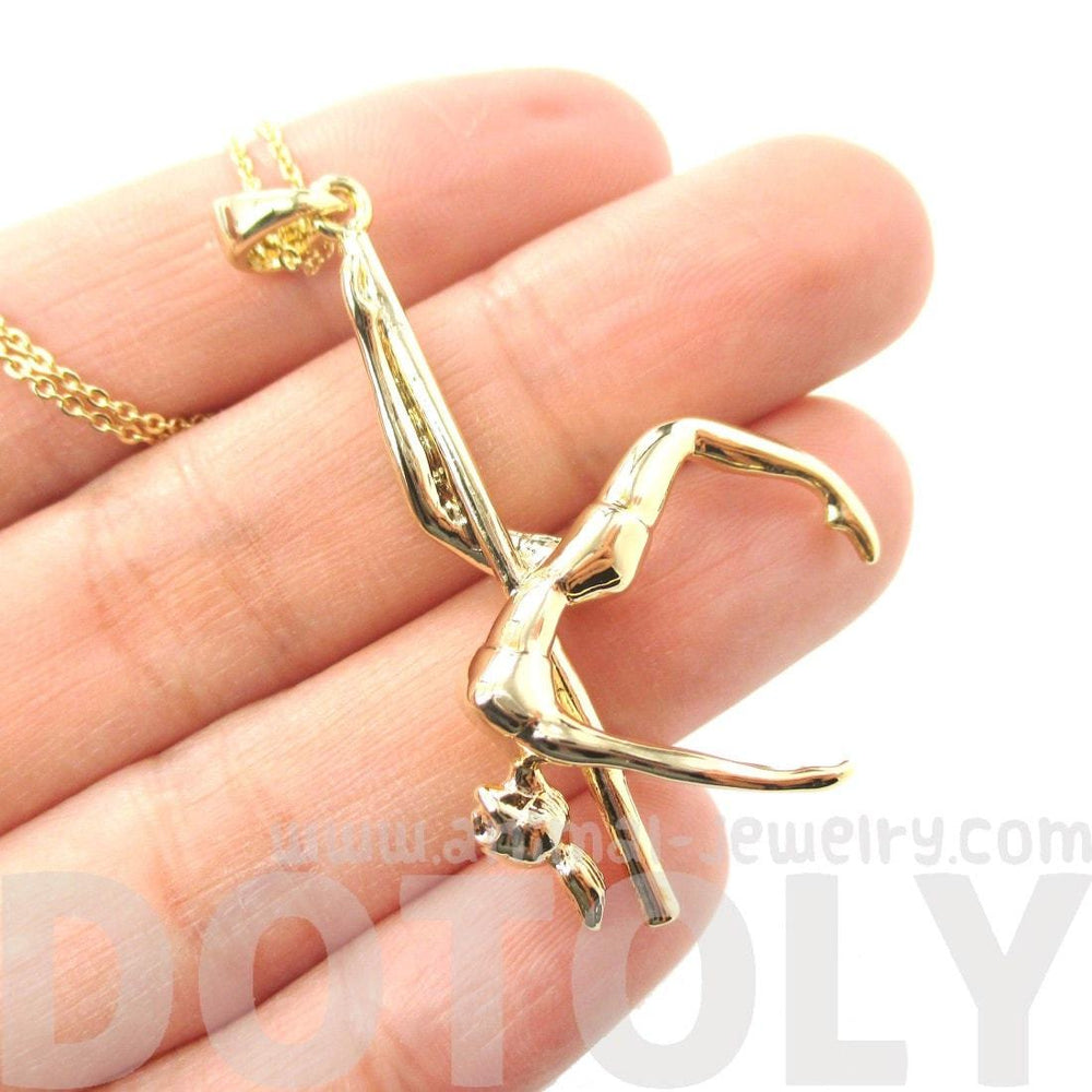 3D Aerial Pole Dancer Leg Hang Pendant Necklace in Gold