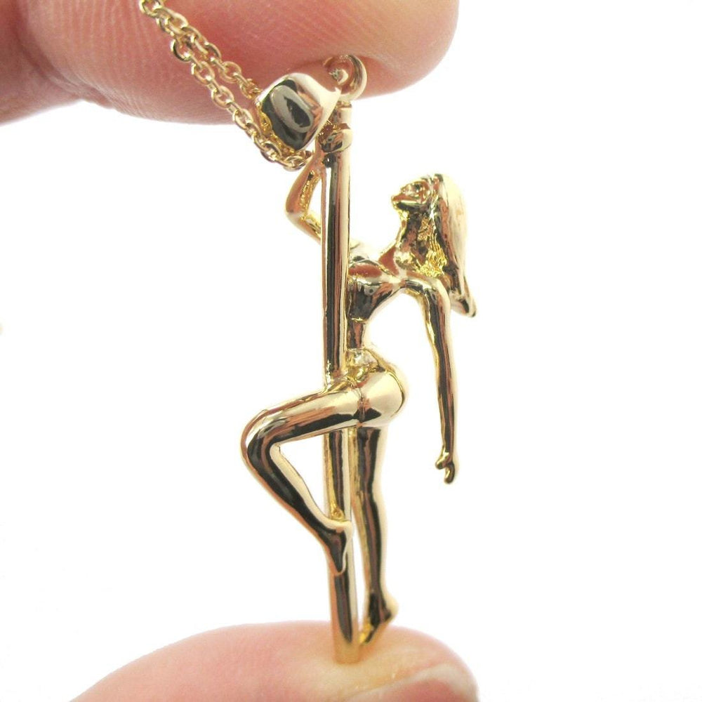 Pole Dancer Aerial Dance Girl Pendant Necklace in Gold