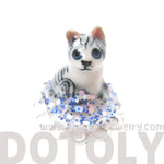 Porcelain Baby Kitty Cat Glass Snow Globe Bubble Adjustable Ring