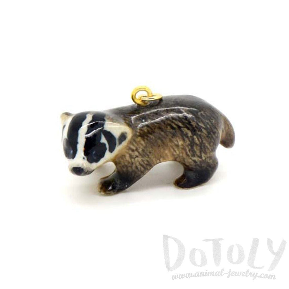Porcelain Badger Shaped Hand Painted Ceramic Animal Pendant Necklace