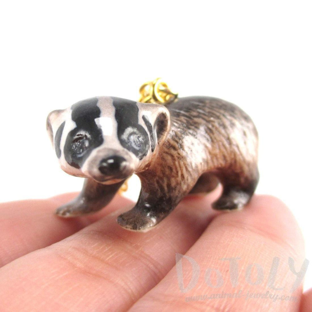 Porcelain Badger Shaped Hand Painted Ceramic Animal Pendant Necklace