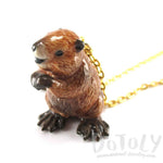 Porcelain Beaver Shaped Hand Painted Ceramic Animal Pendant Necklace
