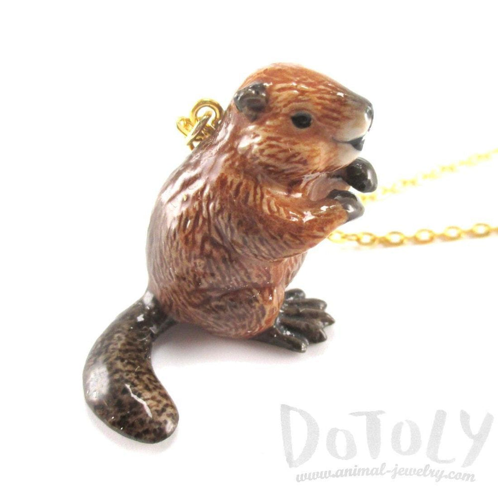 Porcelain Beaver Shaped Hand Painted Ceramic Animal Pendant Necklace