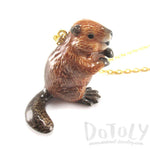 Porcelain Beaver Shaped Hand Painted Ceramic Animal Pendant Necklace