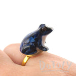 Porcelain Blue Poison Dart Frog Shaped Ceramic Adjustable Animal Ring