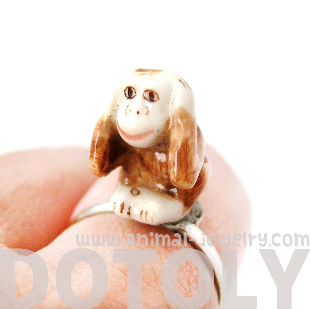 porcelain-ceramic-monkey-with-hands-over-ears-animal-adjustable-ring-handmade