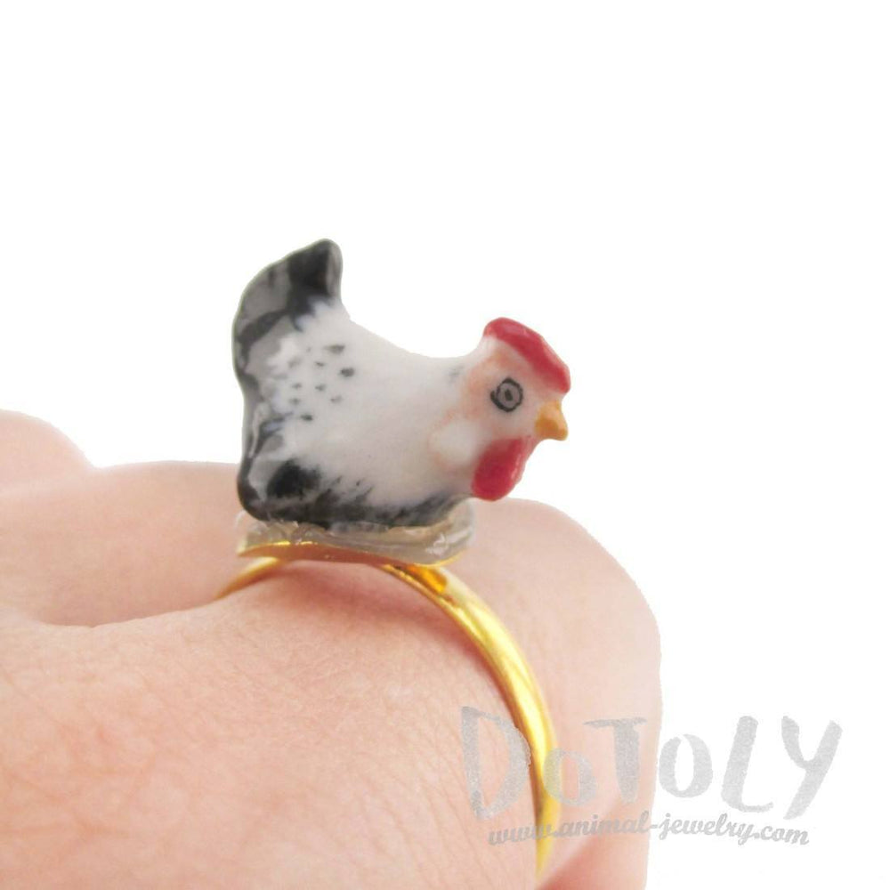 Porcelain Chicken Hen Shaped Ceramic Adjustable Animal Ring | Handmade