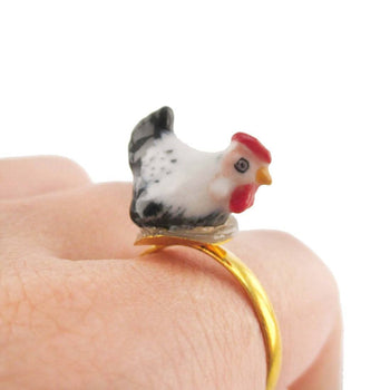 Porcelain Chicken Hen Shaped Ceramic Adjustable Animal Ring | Handmade