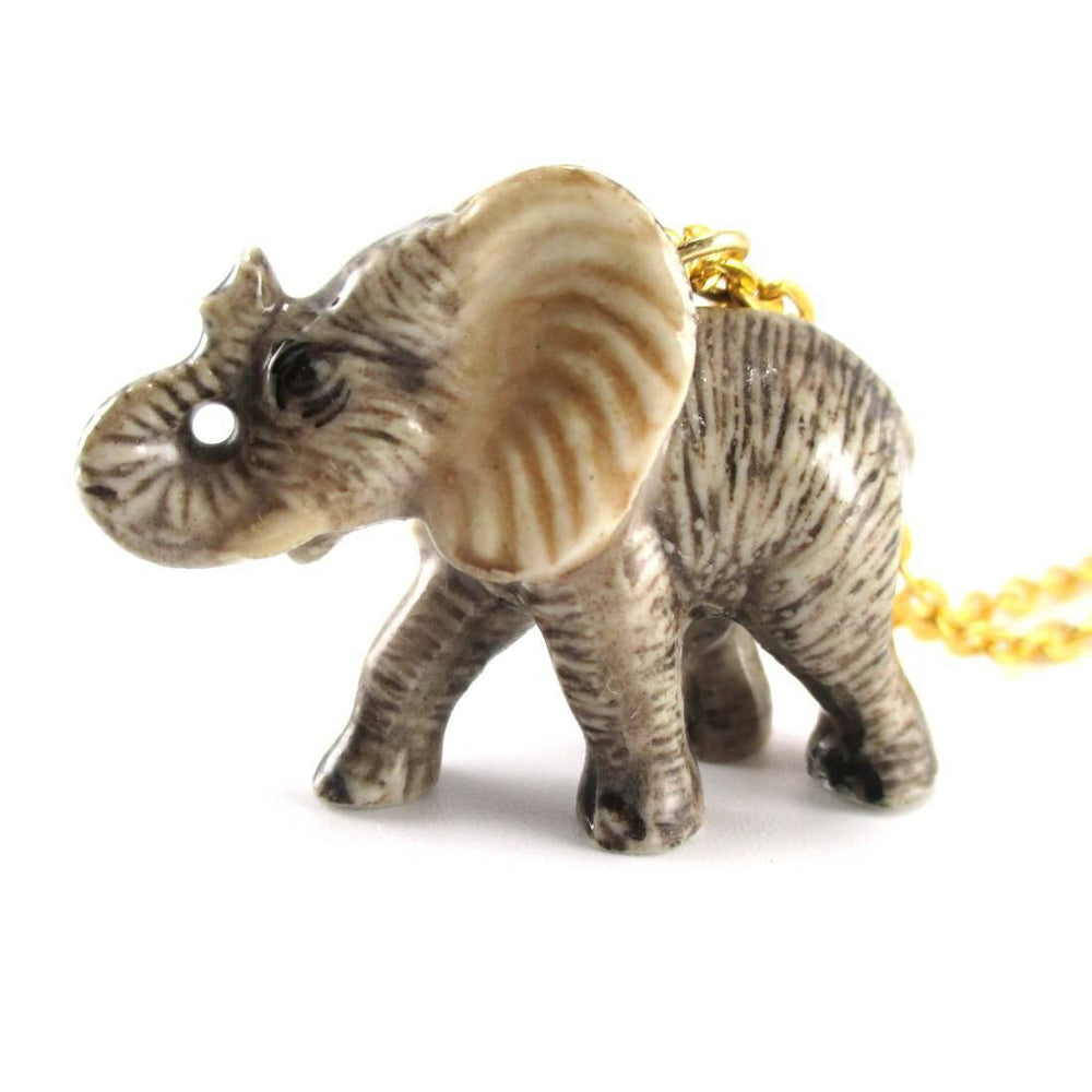 Porcelain Elephant Shaped Hand Painted Ceramic Animal Pendant Necklace