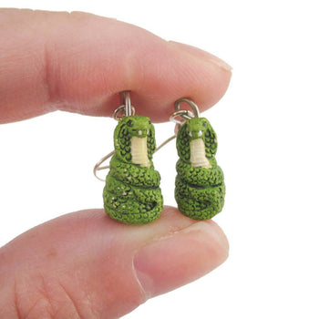 Porcelain Green Cobra Snake Shaped Ceramic Dangle Earrings | Handmade