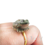 Porcelain Green Spotted Frog Shaped Ceramic Adjustable Animal Ring