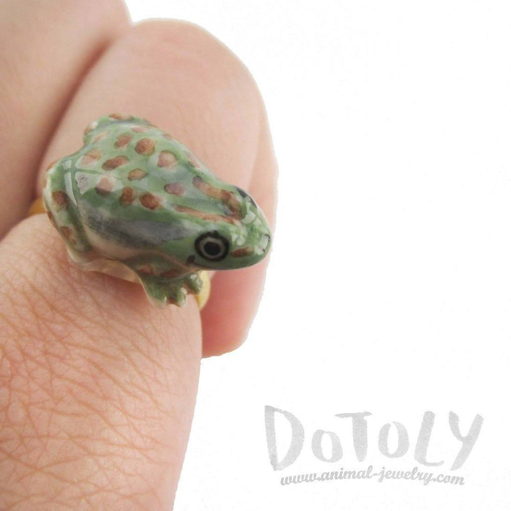 Porcelain Green Spotted Frog Shaped Ceramic Adjustable Animal Ring
