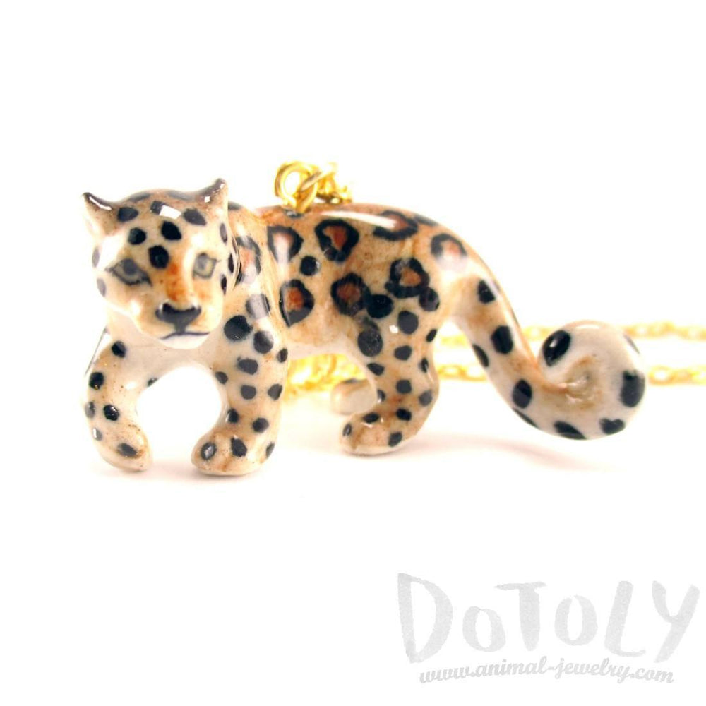 Porcelain Leopard Jaguar Shaped Ceramic Animal Pendant Necklace