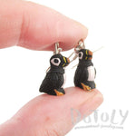 Porcelain Puffin Bird Shaped Ceramic Dangle Earrings | Handmade