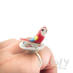 Porcelain Scarlet Macaw Parrot Bird Shaped Adjustable Animal Ring