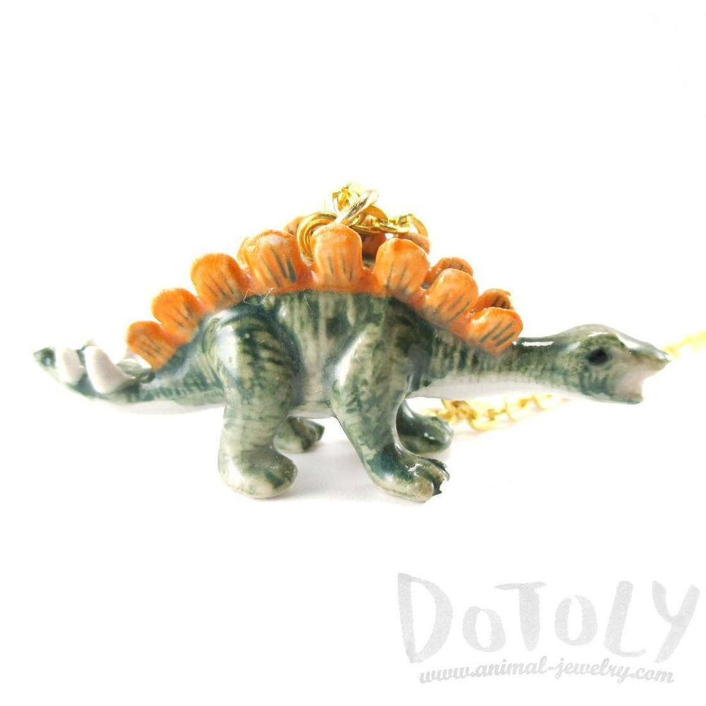Porcelain Stegosaurus Dinosaur Shaped Ceramic Animal Pendant Necklace
