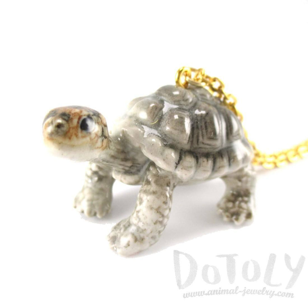Porcelain Tortoise Turtle Shaped Ceramic Animal Pendant Necklace
