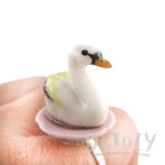 Porcelain White Swan on a Flower Petal Shaped Adjustable Animal Ring