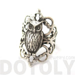 Pretty and Elegant Antique Silver Floral Filigree And Owl Shaped Ring