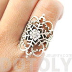 Elegant Antique Silver Floral Filigree And Snowflake Shaped Ring