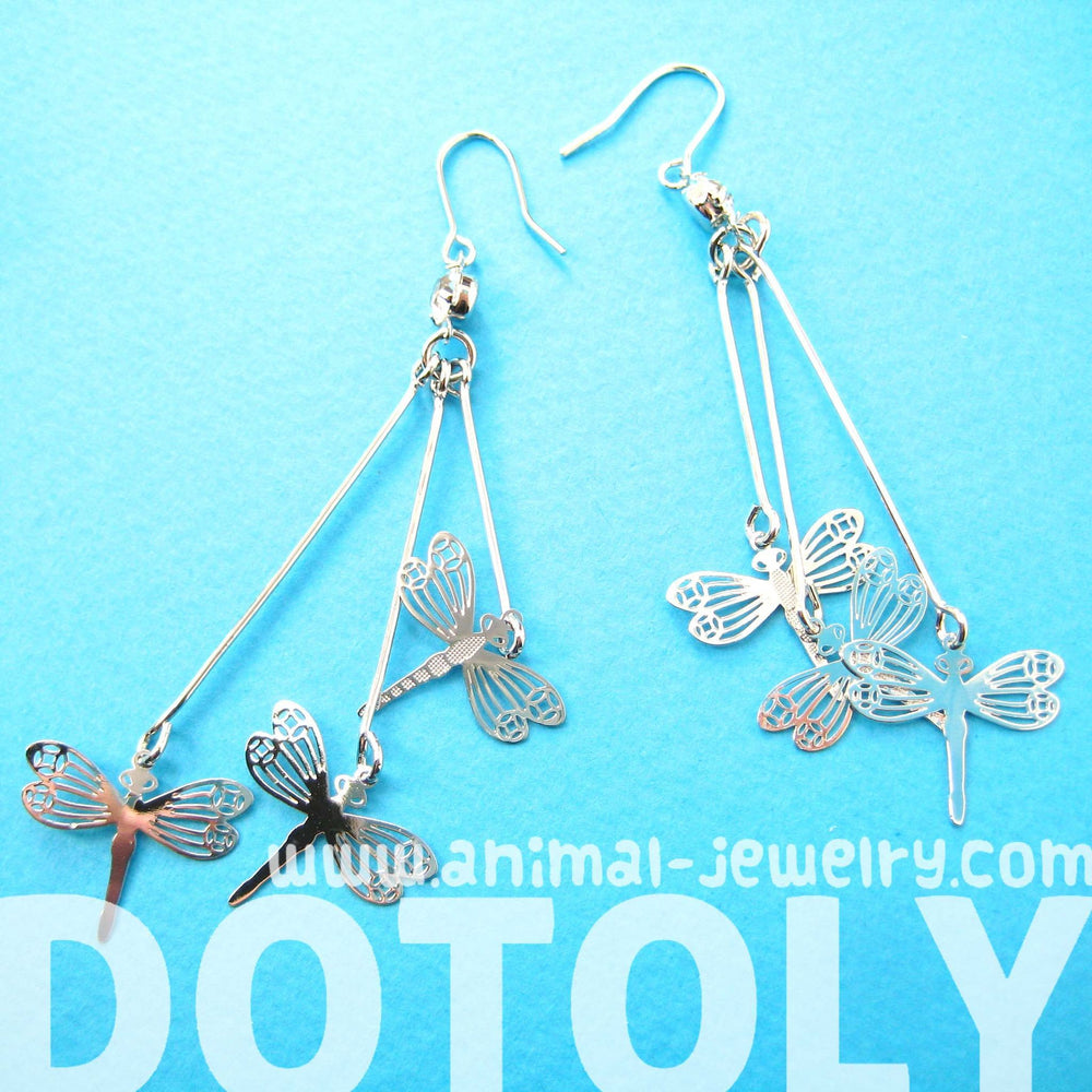 Pretty Dragonfly Shaped Dangle Earrings in Silver | Animal Jewelry