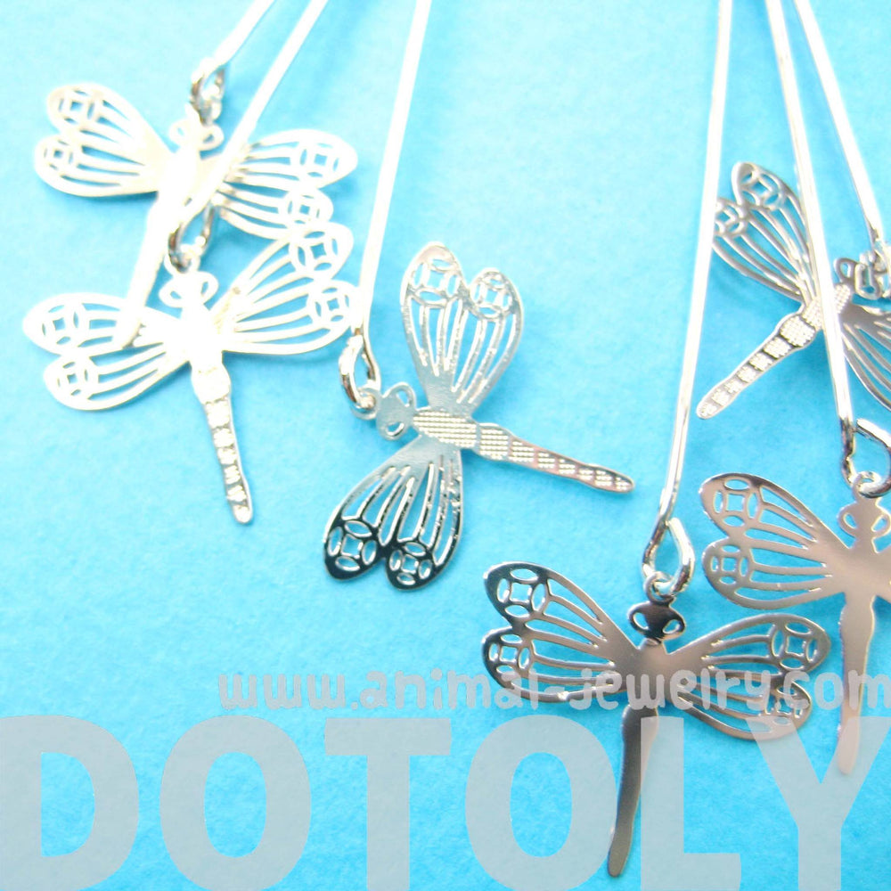 Pretty Dragonfly Shaped Dangle Earrings in Silver | Animal Jewelry