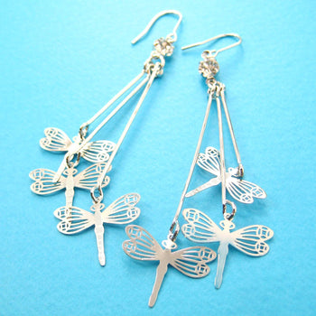 Pretty Dragonfly Shaped Dangle Earrings in Silver | Animal Jewelry