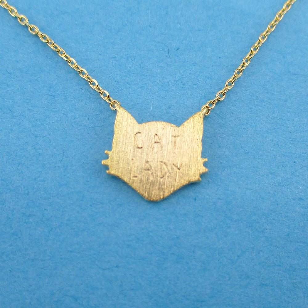 Kitty Cat Silhouette Shaped Charm Necklace in Gold