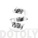 Proud Cat Lady Kitty Cat Engraved Wrap Ring in Silver | US Sizes 6 to 8 | DOTOLY